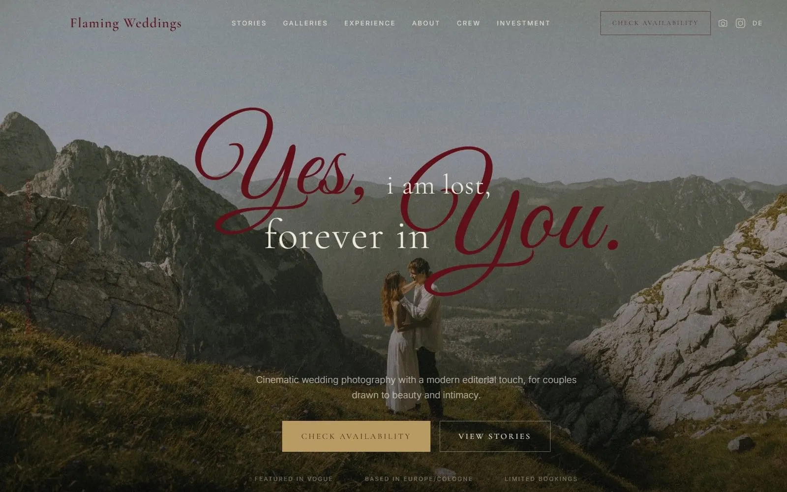 Flaming Weddings: Startseite am Desktop