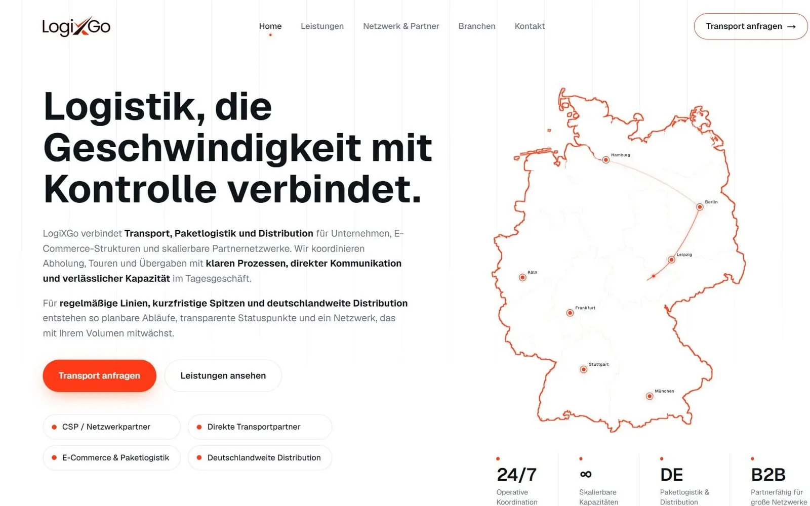 LogiXGo: Startseite am Desktop