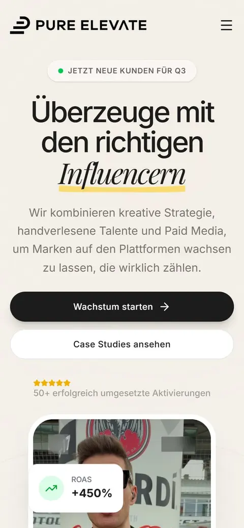 Pure Elevate: Startseite auf dem Handy