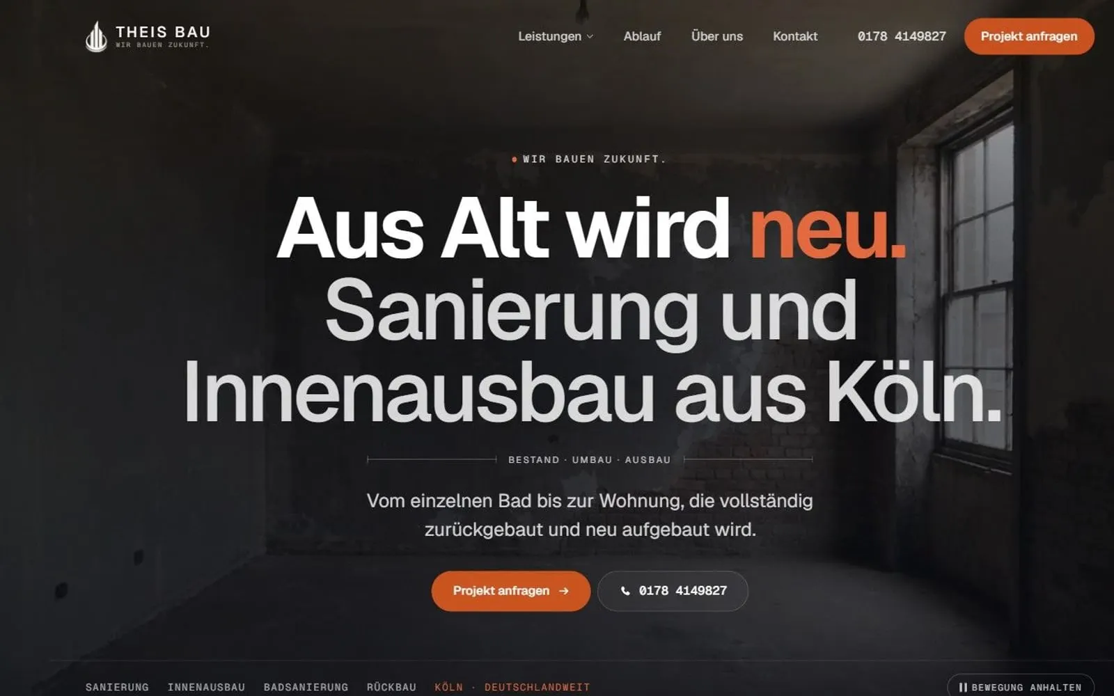 Theis Bau: Startseite am Desktop